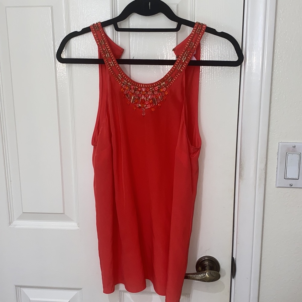 Lilly Pulitzer Women's Sz. S 100% Silk Corsica Coral Beaded Sleeveless Top